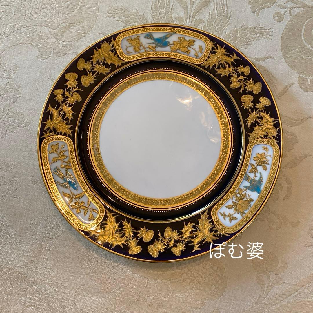 【古コウルドン】金彩 金盛 金張 エナメル 皿 プレート「ジャポニズム／花と鳥」