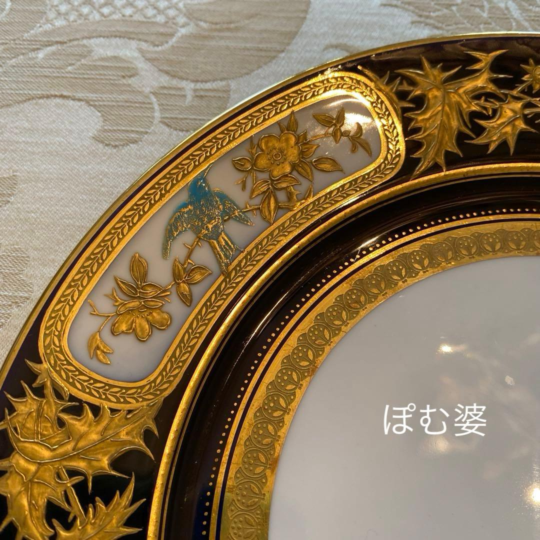 【古コウルドン】金彩 金盛 金張 エナメル 皿 プレート「ジャポニズム／花と鳥」