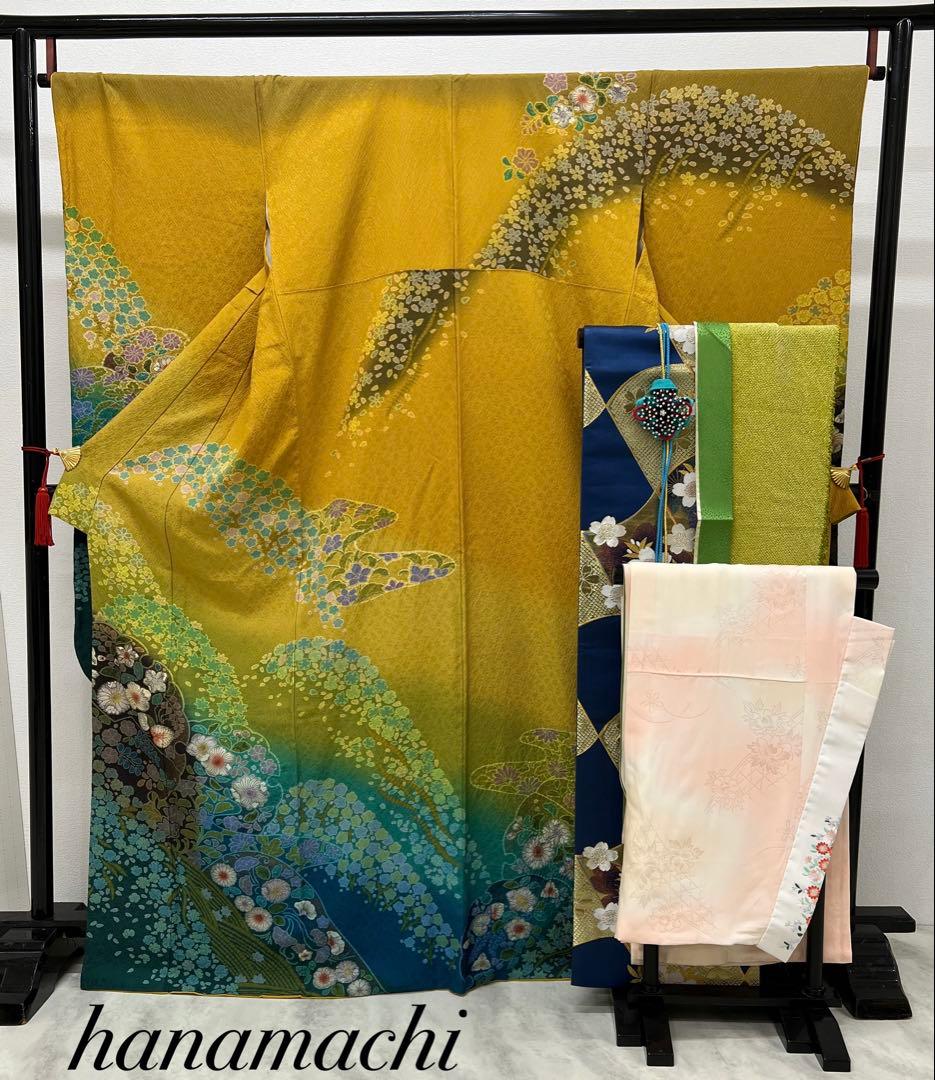 振り袖　フルセット　別誂長襦袢　辻ヶ花　金彩加工　成人式　暈し　辛子色　763