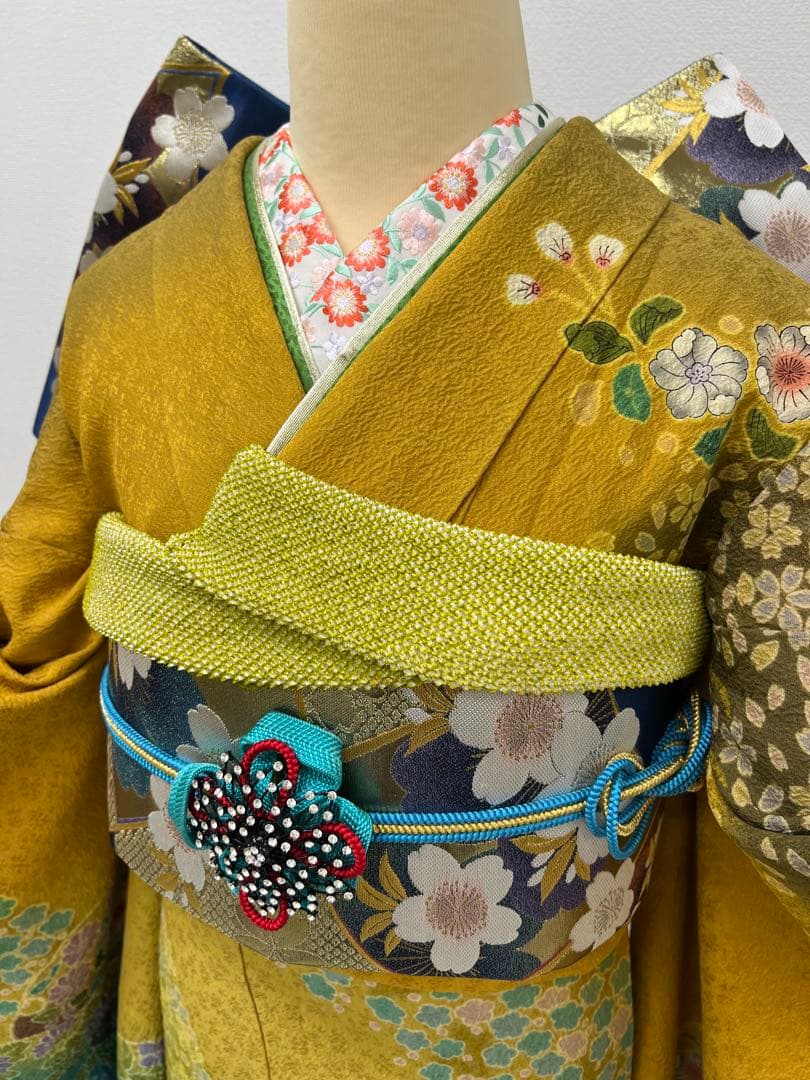 振り袖　フルセット　別誂長襦袢　辻ヶ花　金彩加工　成人式　暈し　辛子色　763