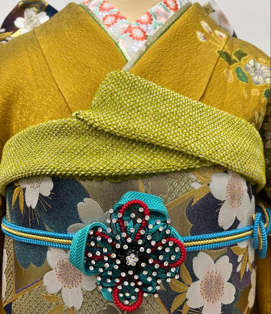 振り袖　フルセット　別誂長襦袢　辻ヶ花　金彩加工　成人式　暈し　辛子色　763