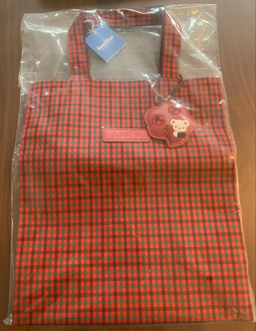 ファミリア　トートバッグ　縦型　赤チェック XF