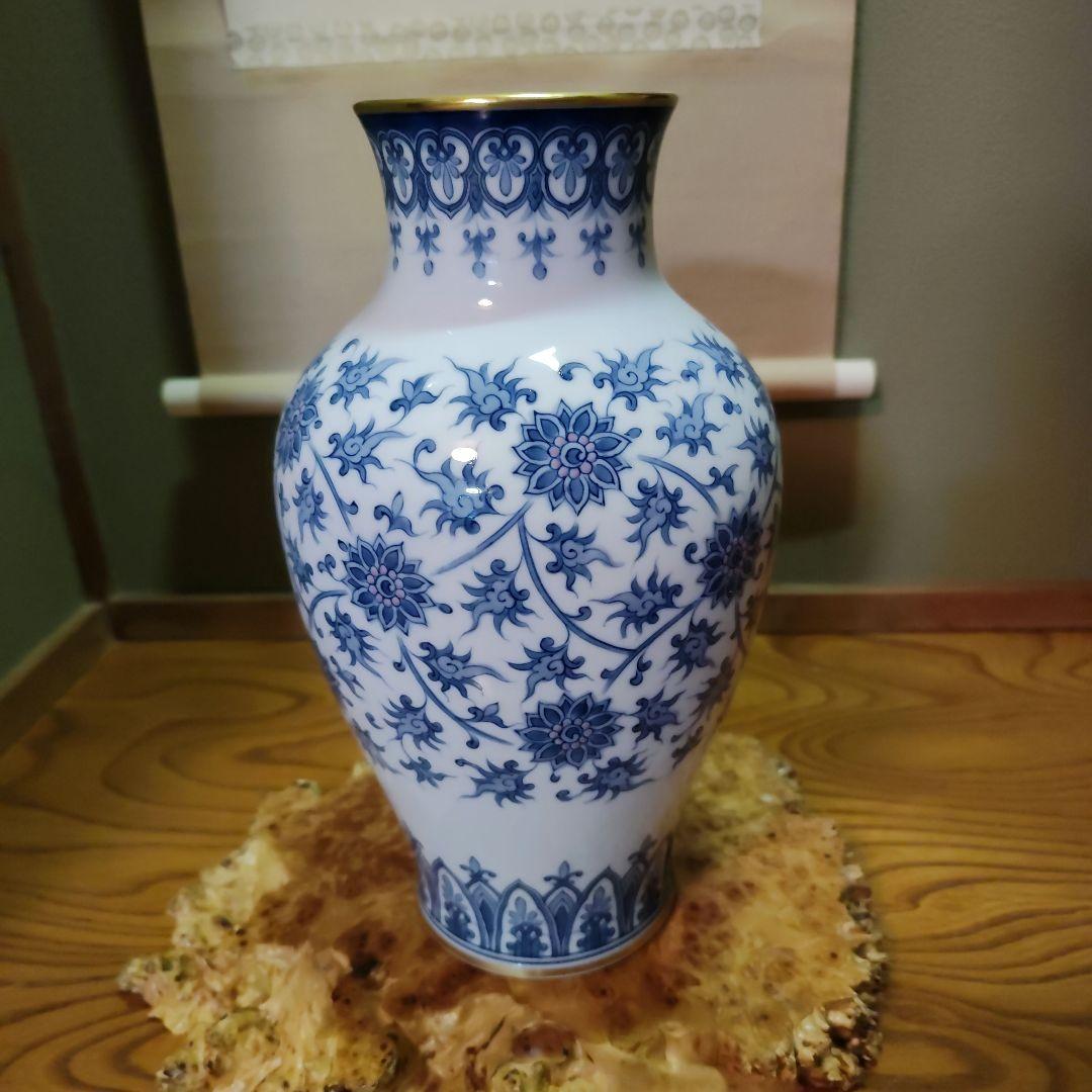 大倉陶園　36cm 呉須染付　呉須唐草　花器　花瓶　皇室御用達