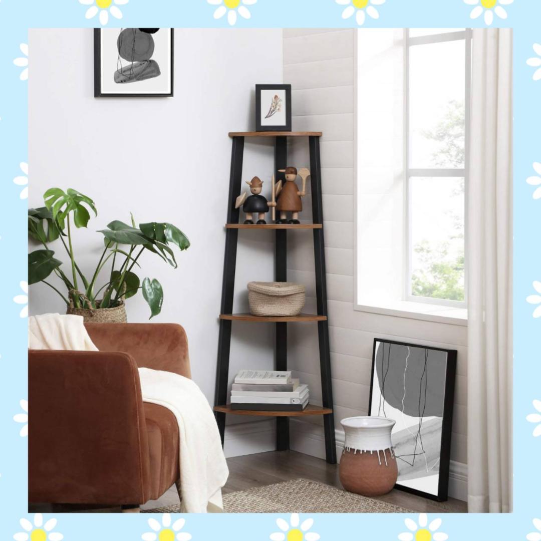 木目調の五段コーナーラック