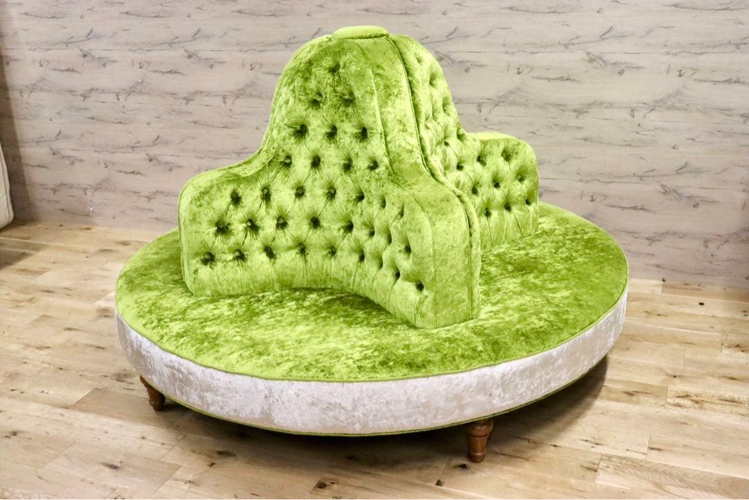 GMHK129○西洋アンティーク調 ラウンドソファ 4人掛けソファ ファブリッ