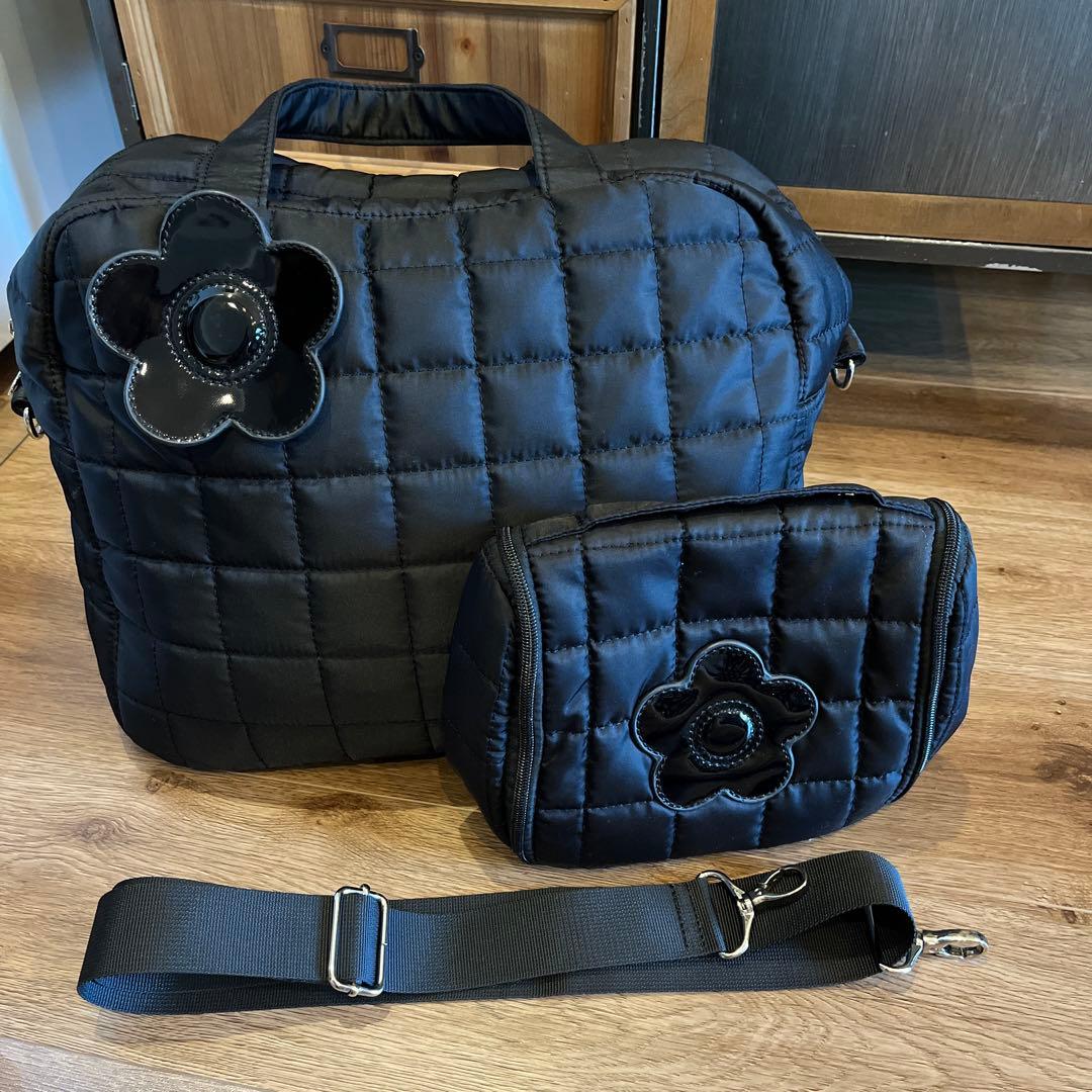 キャリーケース装着可能キルティングボストンバック2wayショルダートラベルポーチ