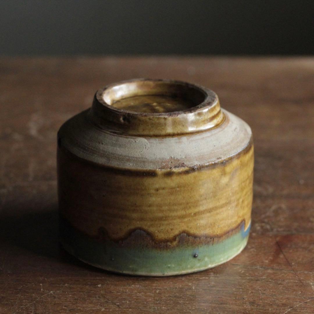 壺屋焼 緑掛け飴釉 火入 筒茶碗 古道具 アンティーク