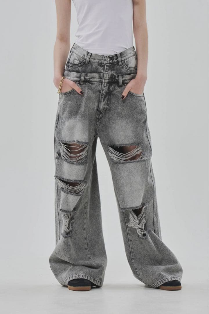 パンツ thetoe Lexington Double Belt Denim Pants