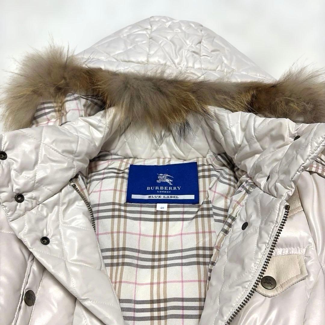 バーバリーブルーレーベル　ダウンコート　M ノバチェック　ホワイトピンク　ベルト
