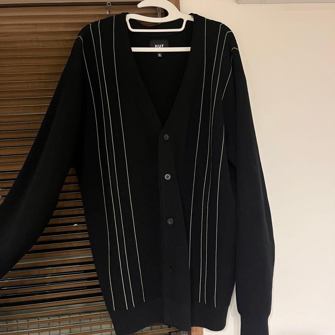 HUF ブラック ストライプ カーディガン XL