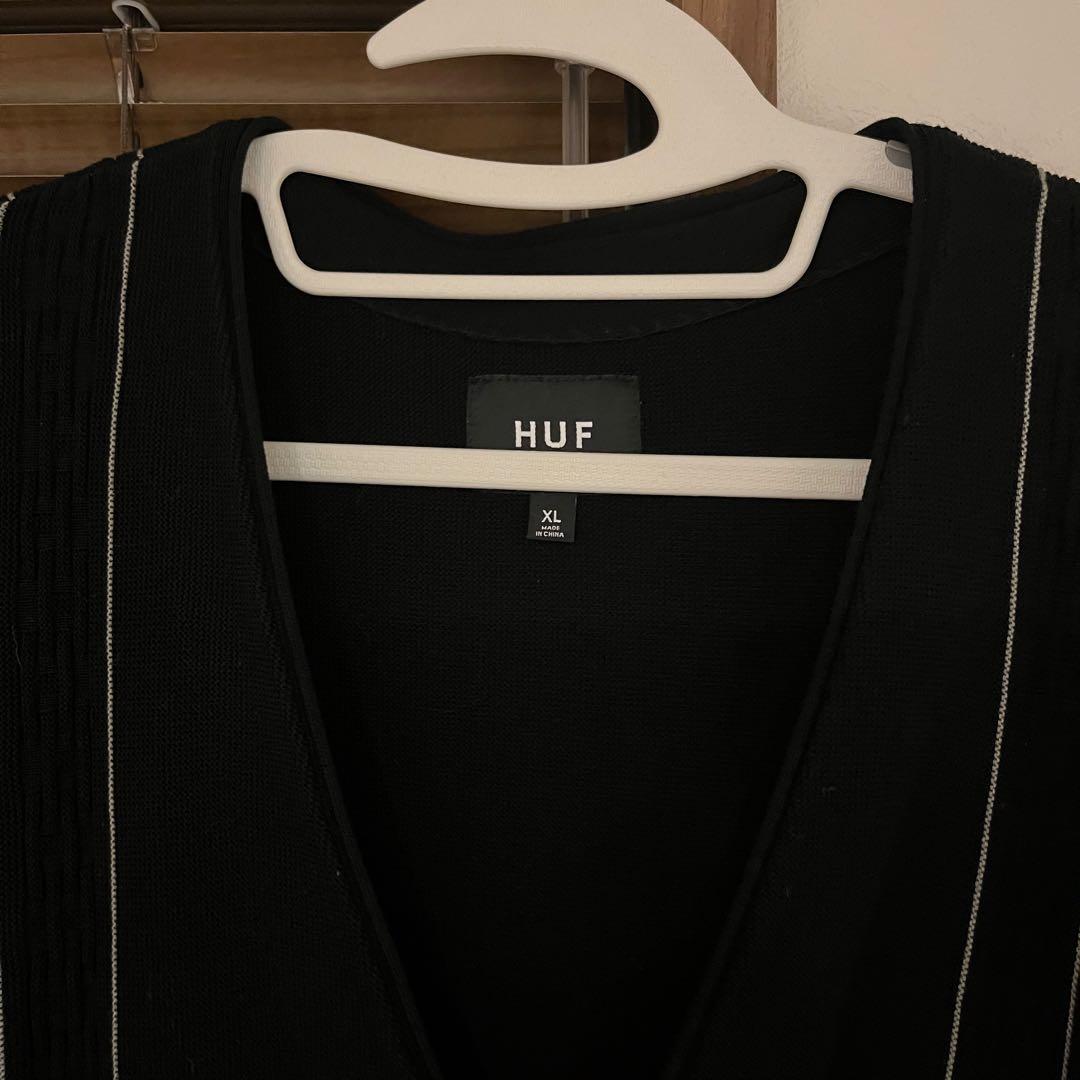 HUF ブラック ストライプ カーディガン XL