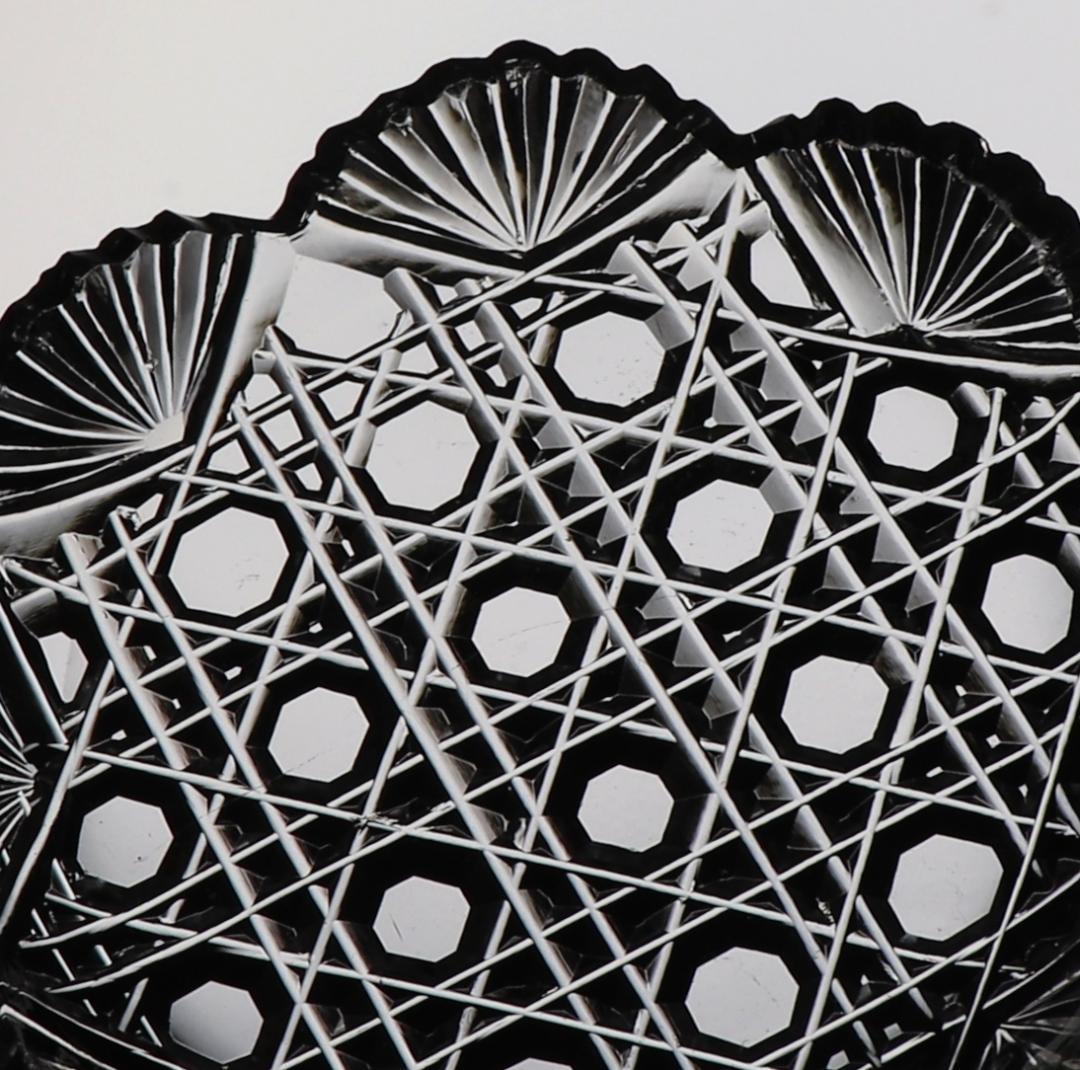 オールド・バカラ 格子文様×扇カット 豆皿 茶懐石 プレート 小皿 ディアマン