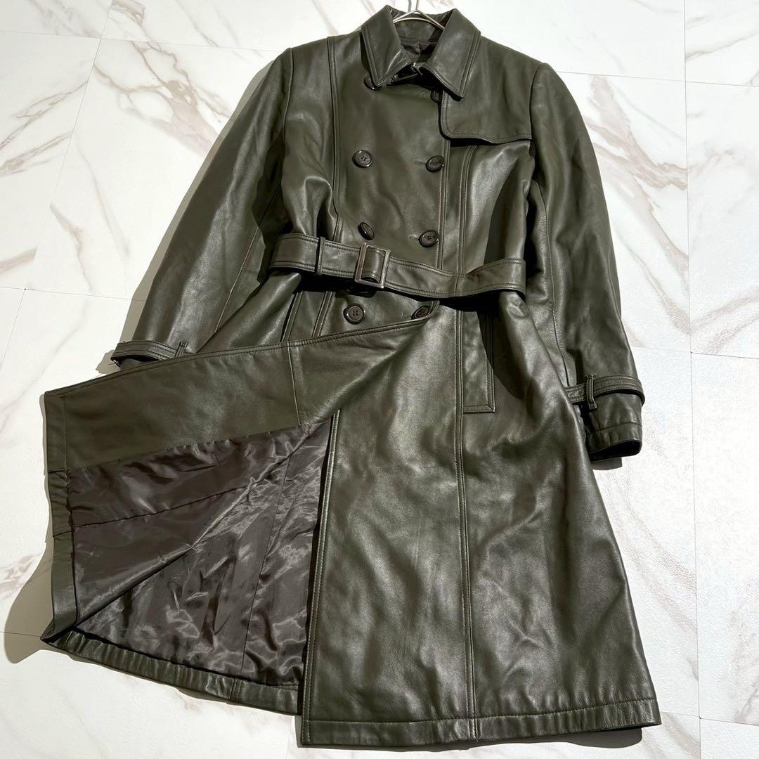 【超希少】BELLUCCI ラムレザー トレンチコート Lサイズ カーキ ベルト