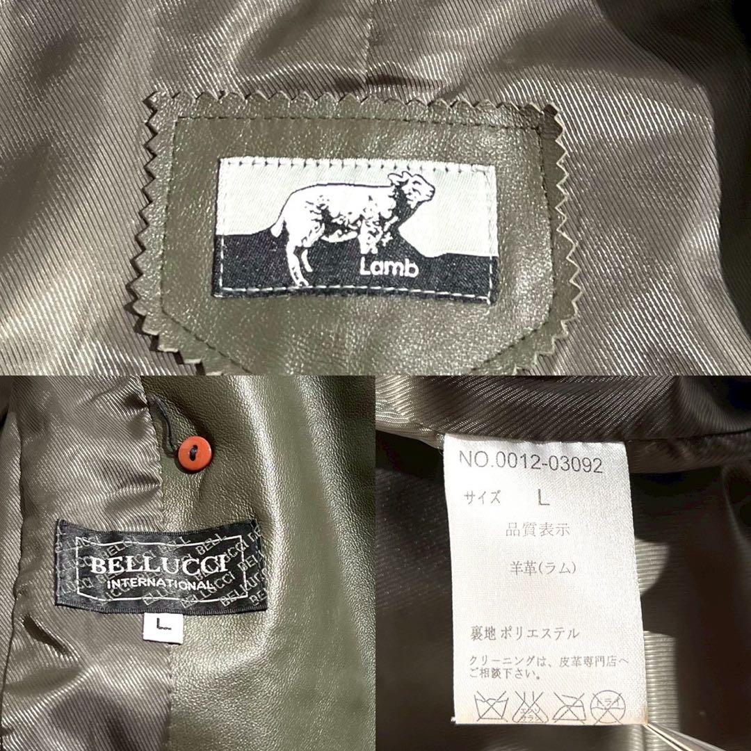 【超希少】BELLUCCI ラムレザー トレンチコート Lサイズ カーキ ベルト