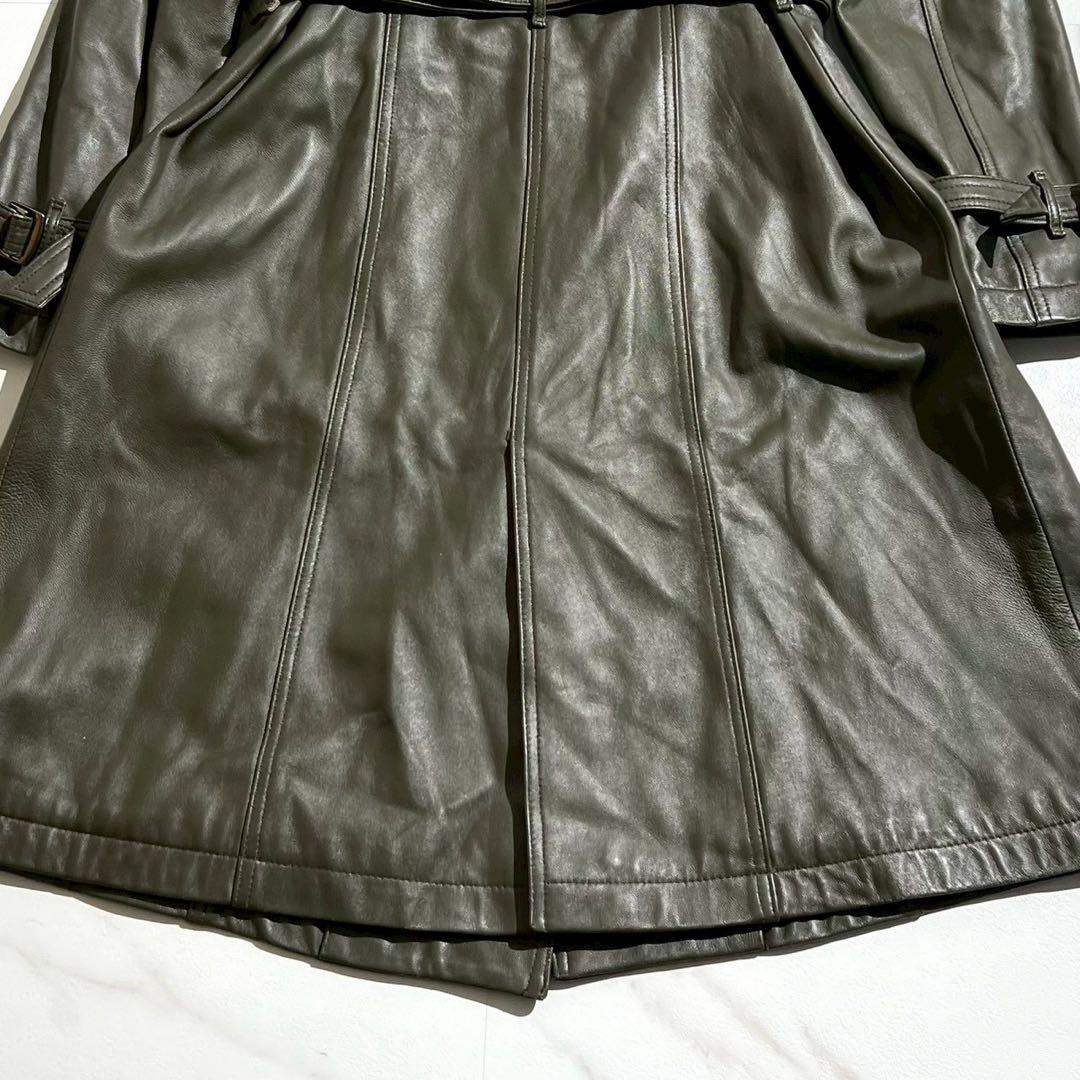 【超希少】BELLUCCI ラムレザー トレンチコート Lサイズ カーキ ベルト