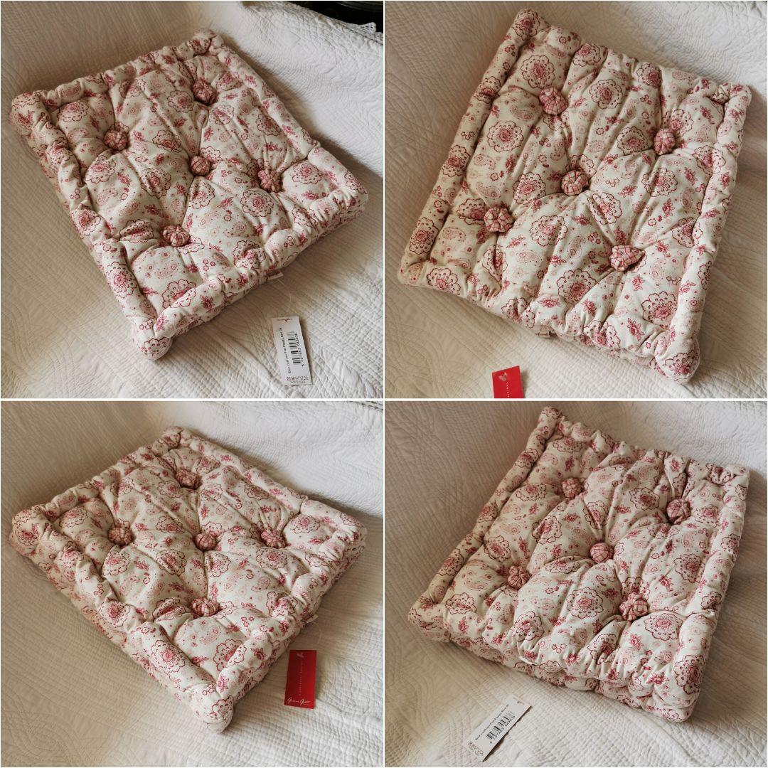 ヴィンテージ新品グリーンゲイト ポピーレッド リバーシブル肉厚ボックスクッション