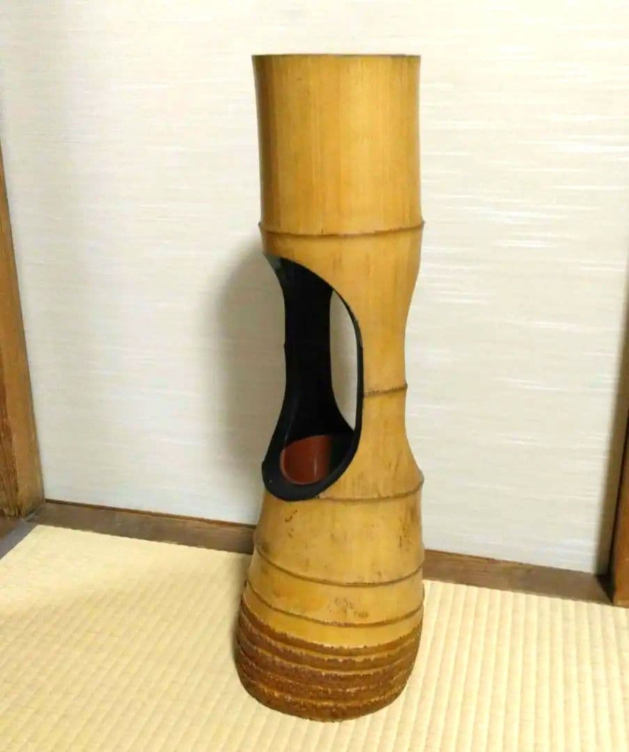 花器　小原流　いけばな　天然　孟宗竹　切根付　二重　生花　存在感　立派　和　日本