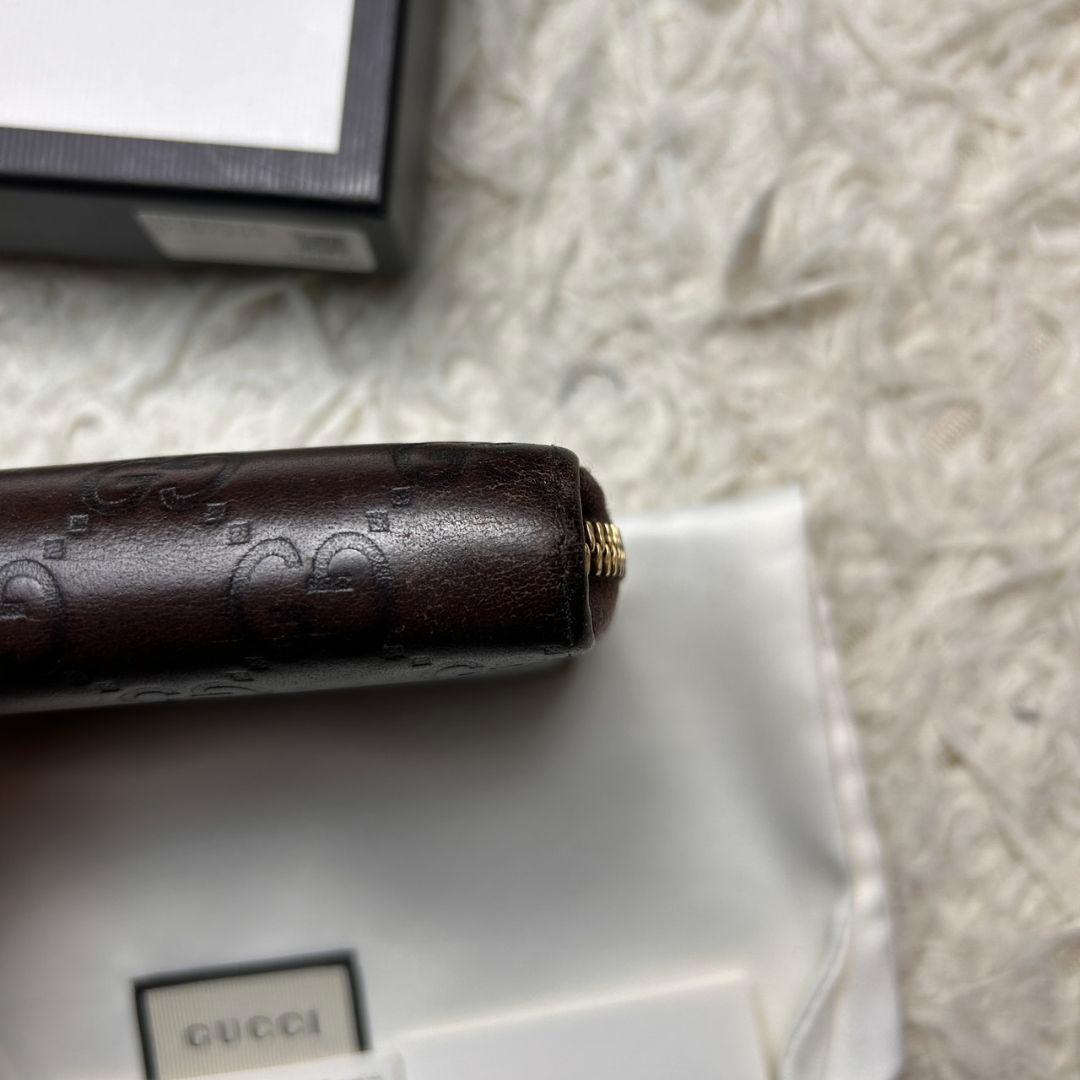 【付属品完備】 GUCCI GG シマ レザー ラウンド 長財布 ブラウン