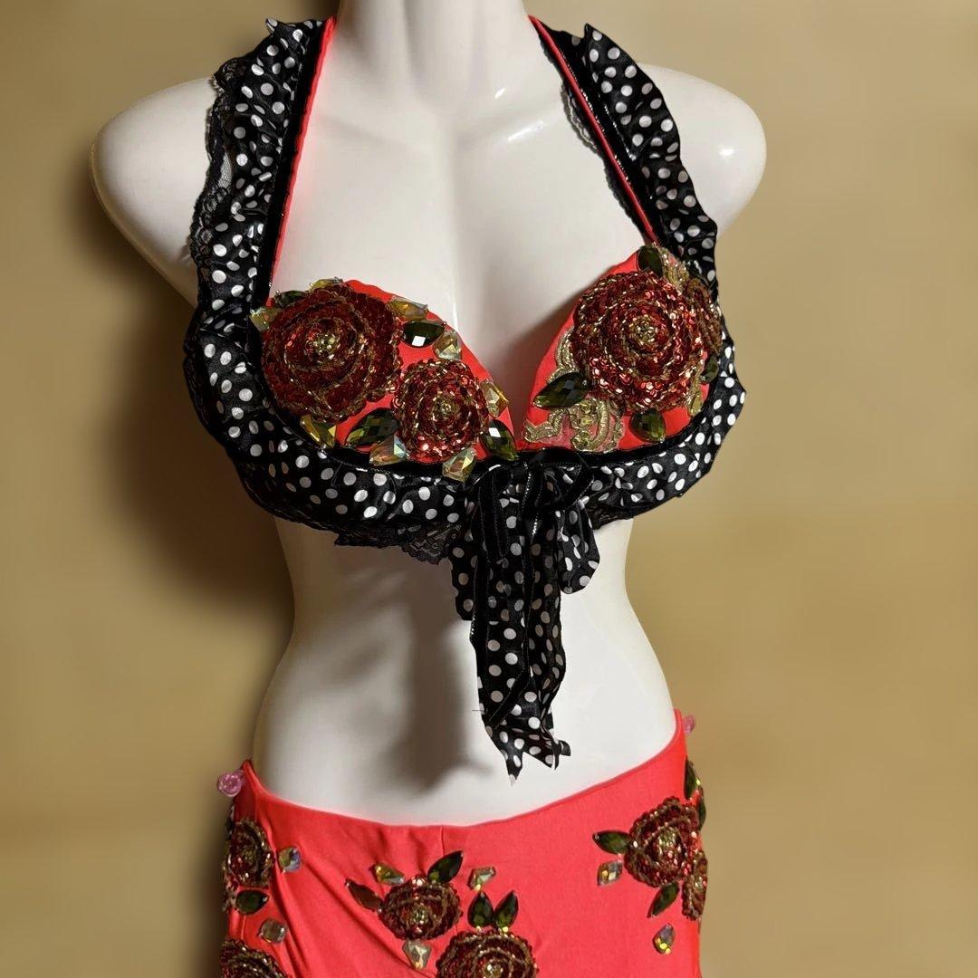 ベリーダンス セットアップ ピンク・黒・白