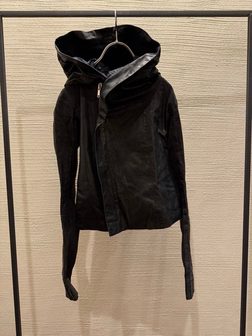 00s rick owens leather hoodie jacket レザー