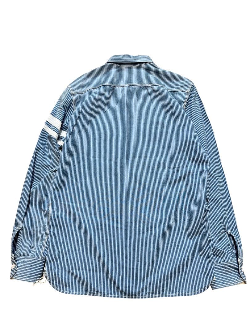 希少！桃太郎ジーンズ 対戦 ヒッコリー ストライプ長袖オープンシャツ 40(L)
