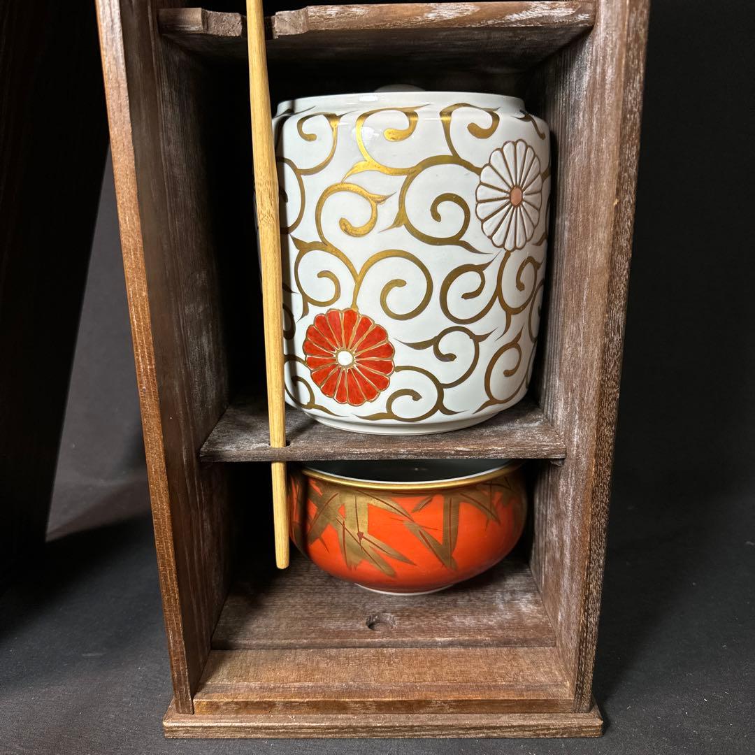 F08 送料無料　桑短冊茶箱　茶道具　抹茶碗　水指　建水　蓋置　棗　茶匙