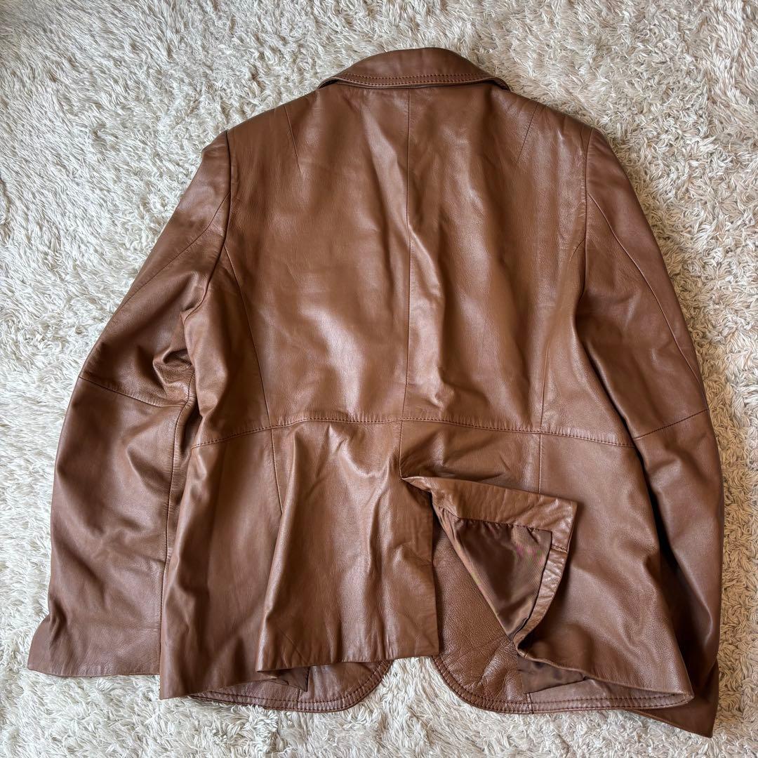【美品♡大きいサイズ】23区　レザージャケット　ブラウン　羊革　ラムレザー　46
