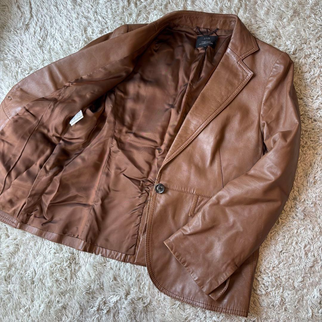 【美品♡大きいサイズ】23区　レザージャケット　ブラウン　羊革　ラムレザー　46