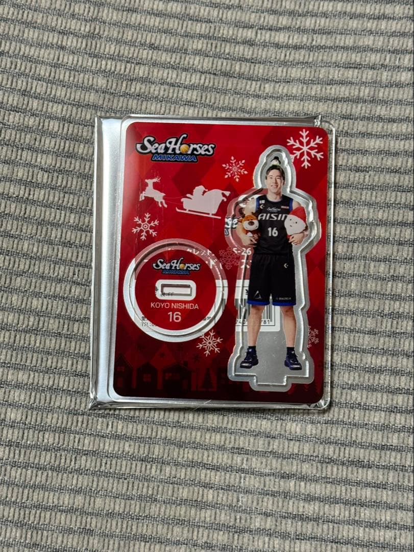 シーホース三河の選手のクリスマス仕様のアクリルスタンドとネームステッカー