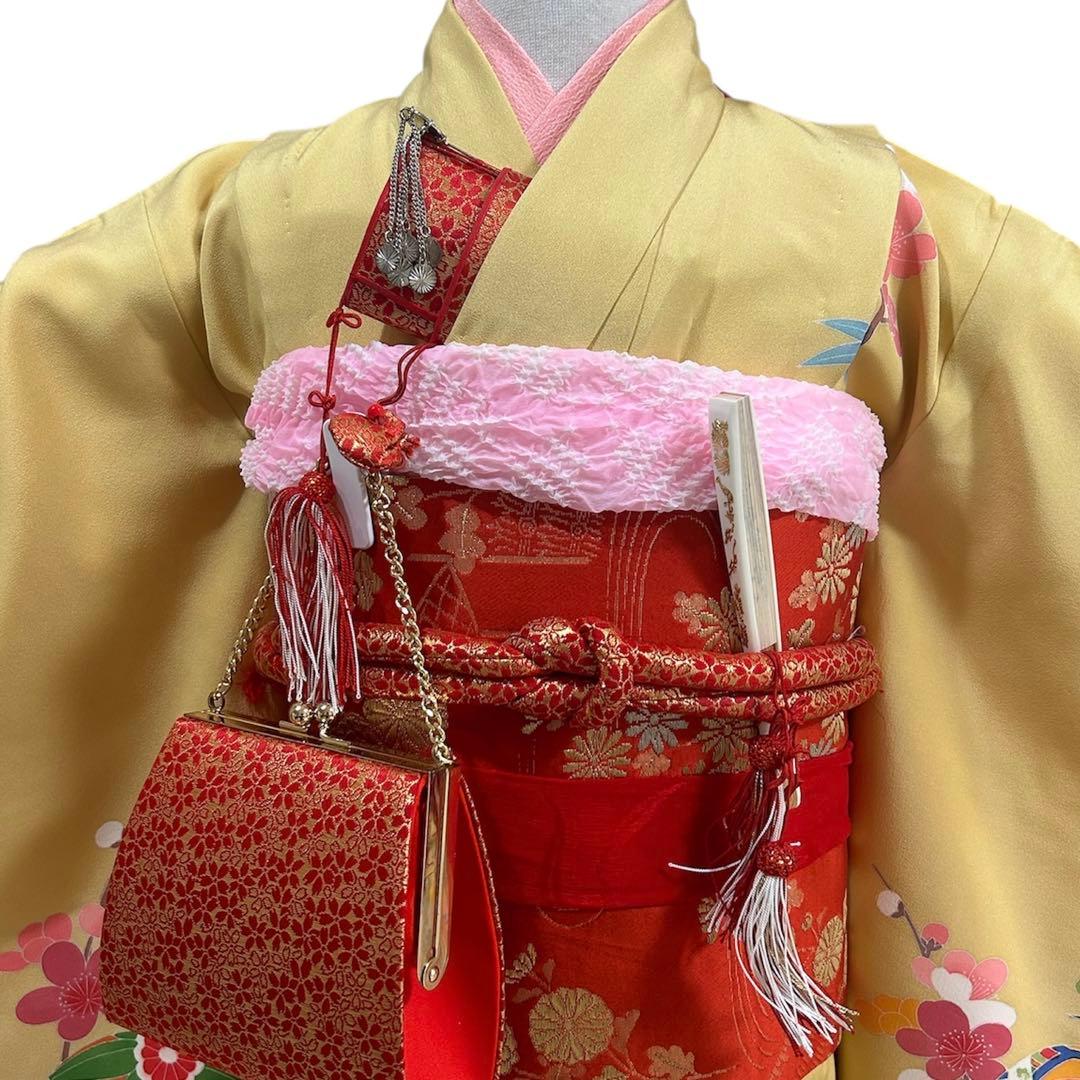 着物　七五三　7歳　女の子　13点　フルセット　黄色　手毬　花文　吉祥文様