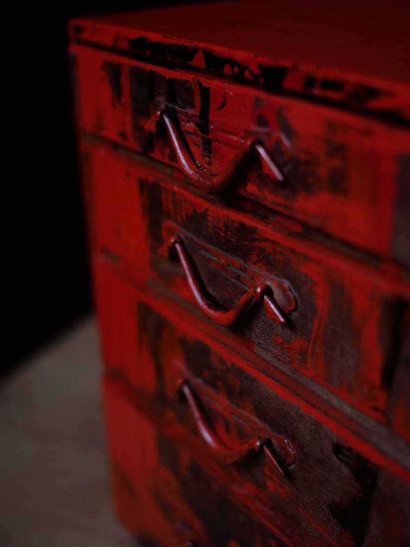 漆　アート　小抽斗　収納　小物入れ　黒　朱　骨董　古道具　古家具　アンティーク