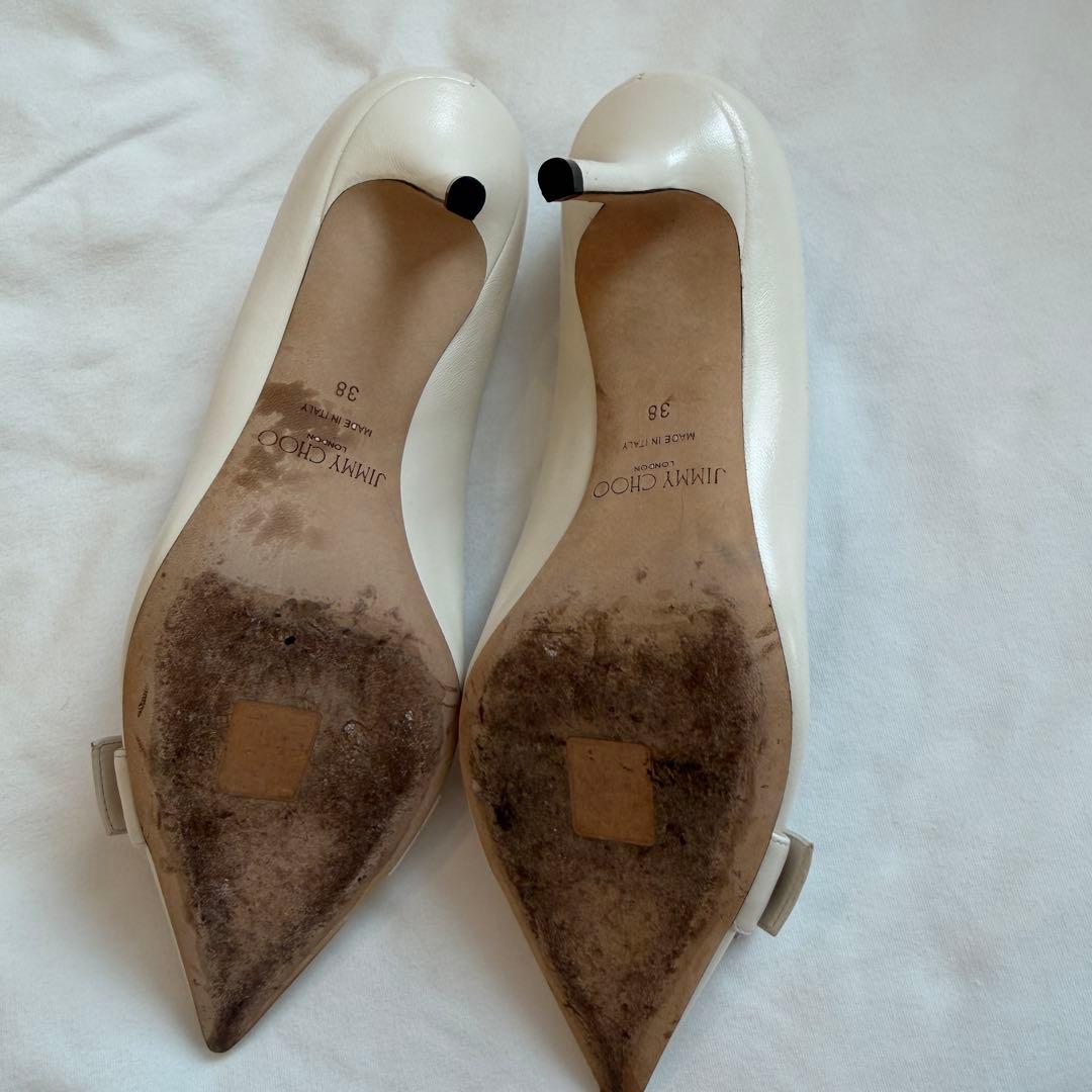 美品 ジミーチュウ クリスタルバックル レザー ポインテッドトゥパンプス 38