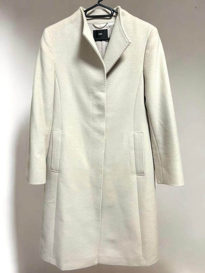 美品 23区 ウールアンゴラ スタンドカラーコート　ライトベージュ 36