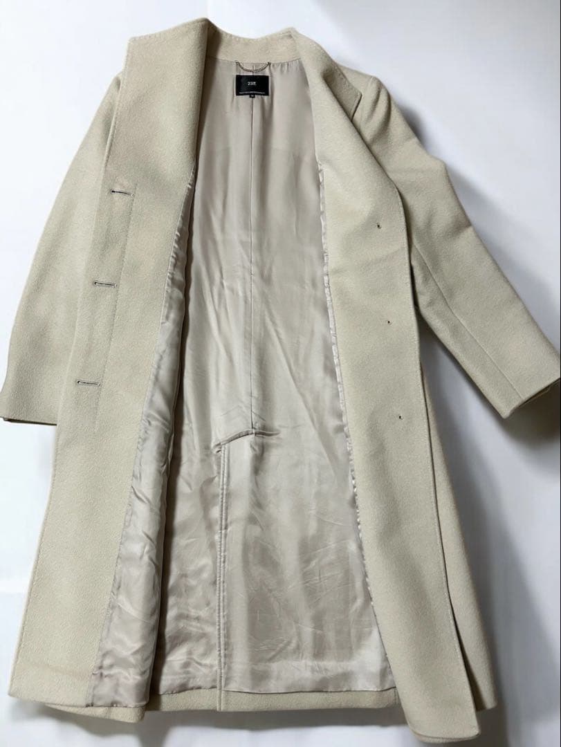 美品 23区 ウールアンゴラ スタンドカラーコート　ライトベージュ 36
