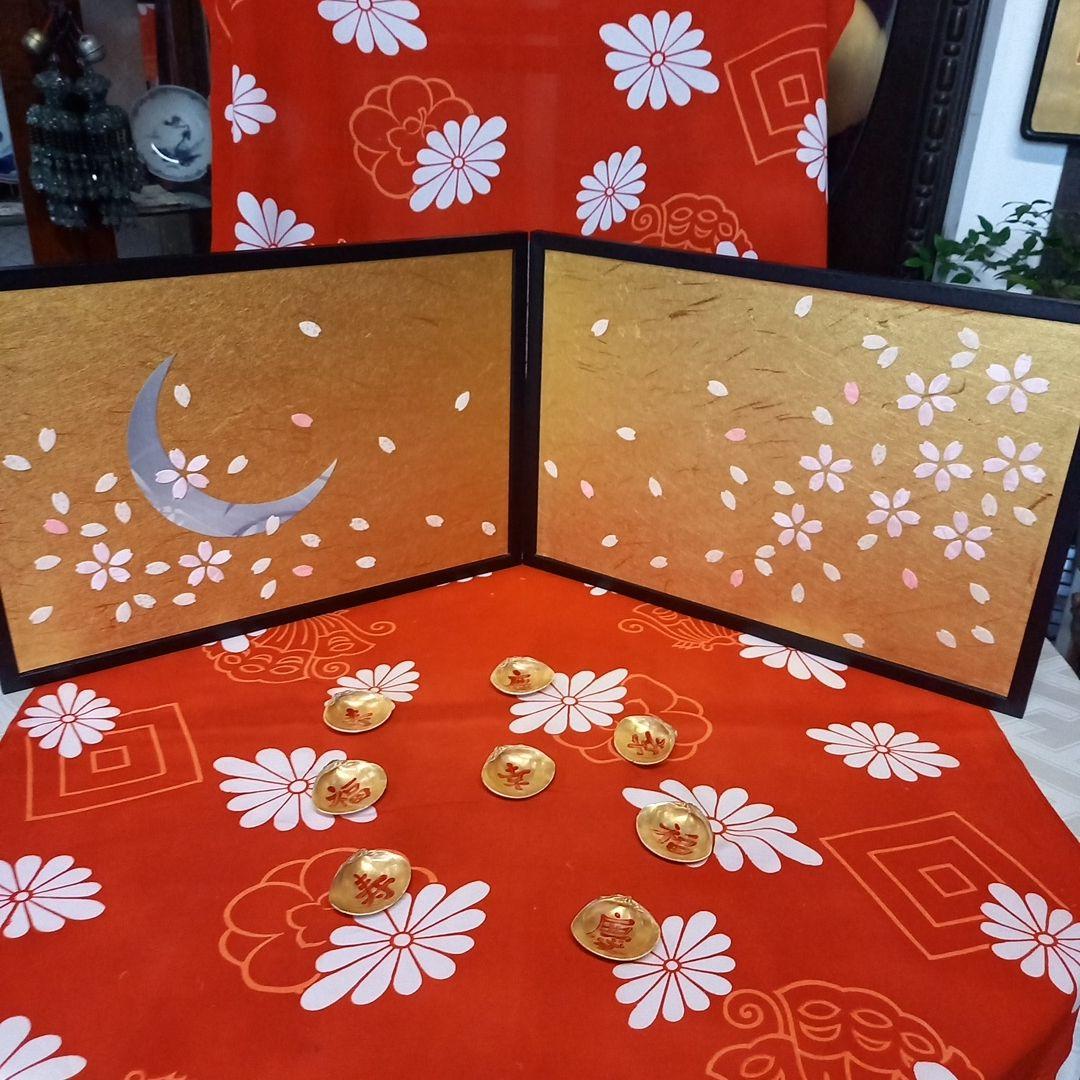 くろちく古布縮緬押絵　金屏風\