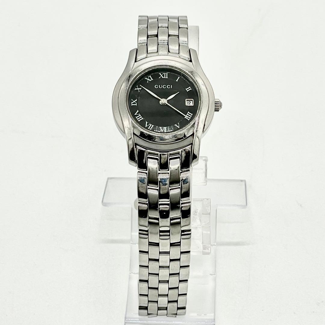 【稼働/新品電池】グッチ 5500L デイト 黒文字盤 腕時計 レディース