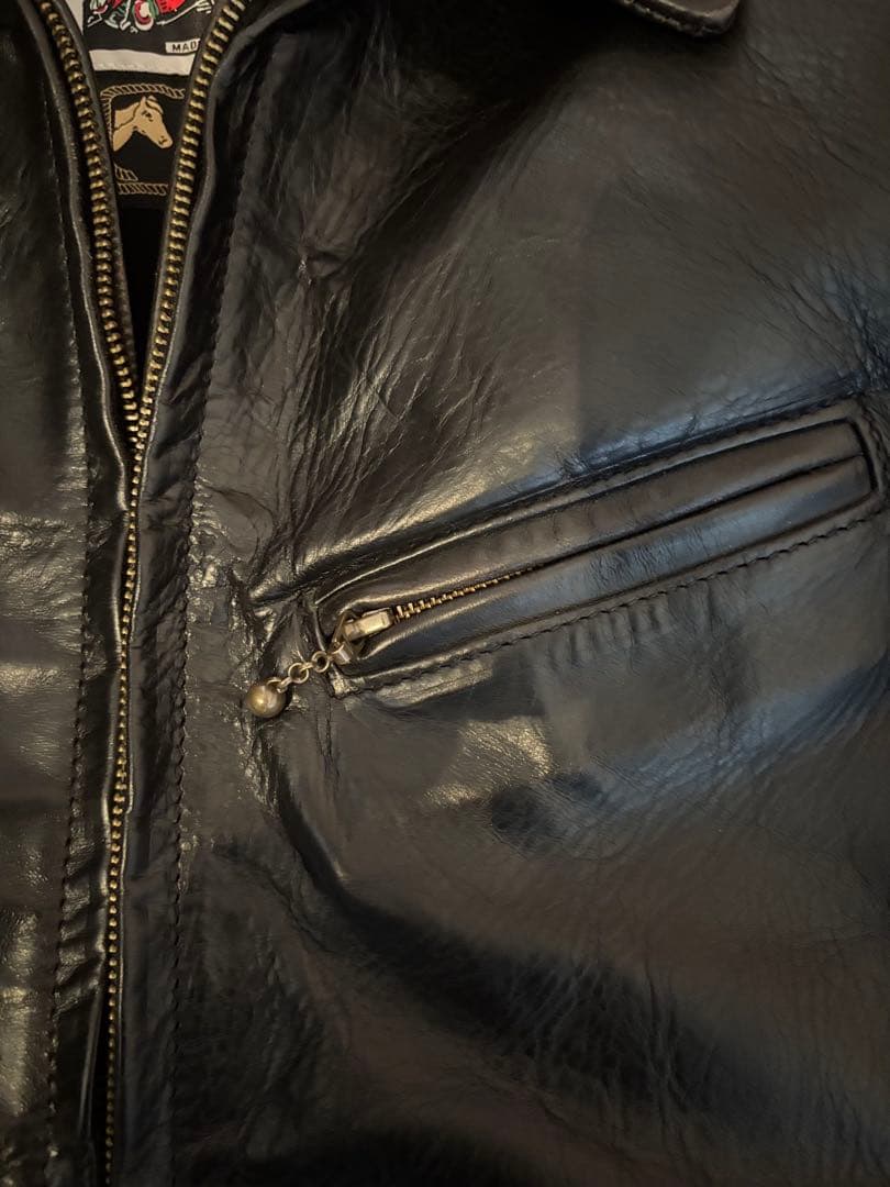 AERO LEATHER　ハーフベルトSTFレザージャケット　32サイズ　黒