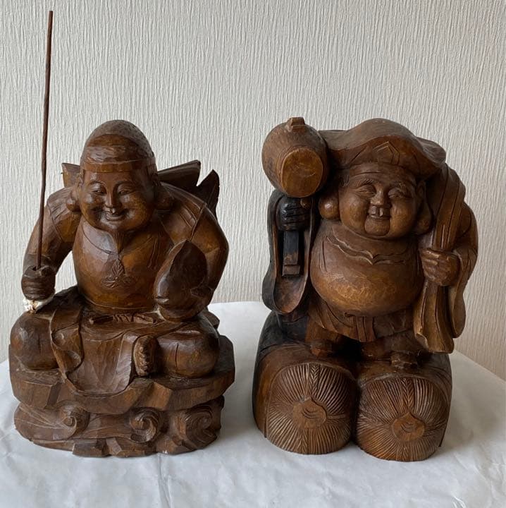 恵比寿大黒天様　　置物　木製