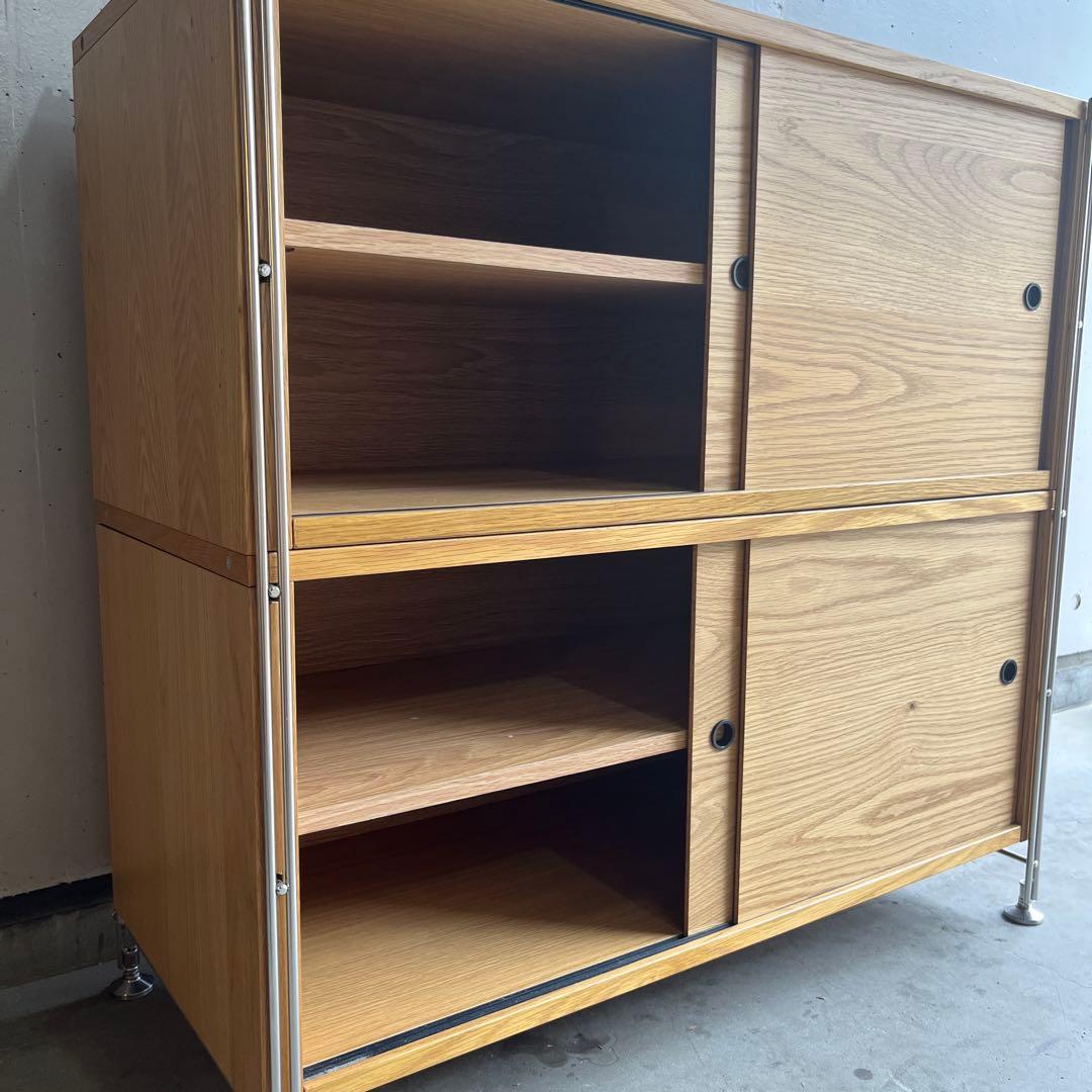 美品・廃盤希少★無印ステンレスユニットシェルフ・ボックス木製引き戸オーク材セット