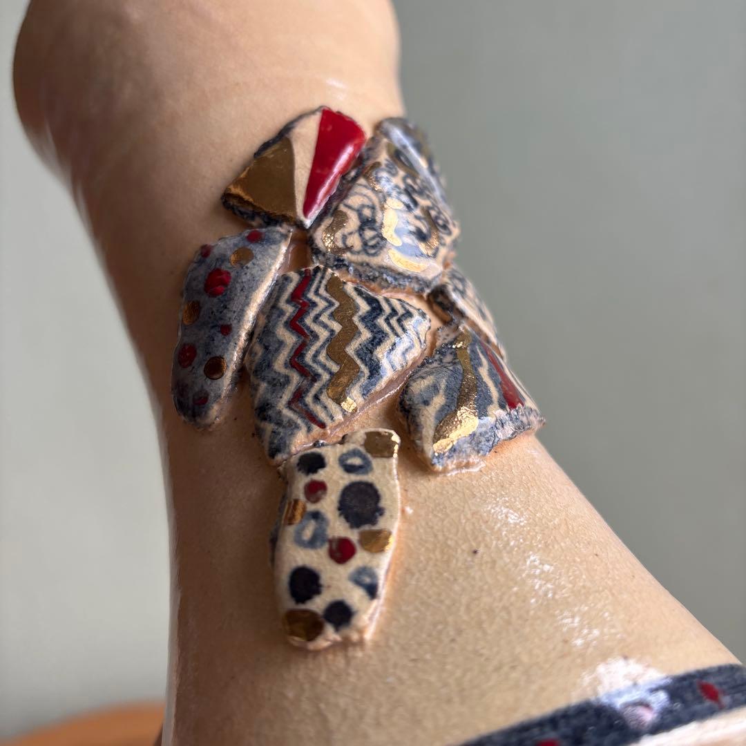 赤絵金彩花入 小崎一陽造 高さ20cm 共箱