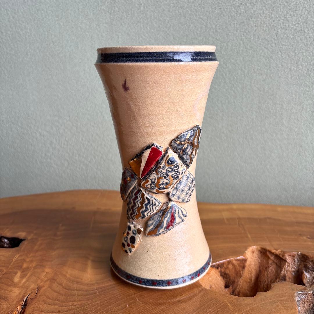 赤絵金彩花入 小崎一陽造 高さ20cm 共箱