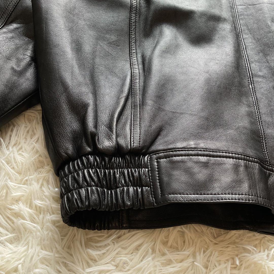 美品✨90's レザージャケット　本革　ボンバー　ブラック　襟付 大きい　XL