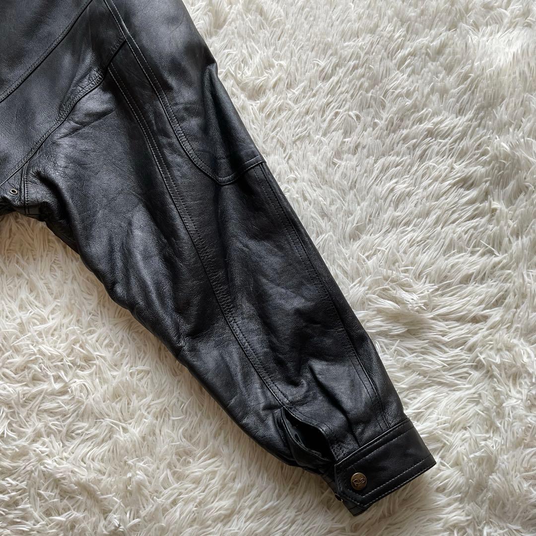 美品✨90's レザージャケット　本革　ボンバー　ブラック　襟付 大きい　XL