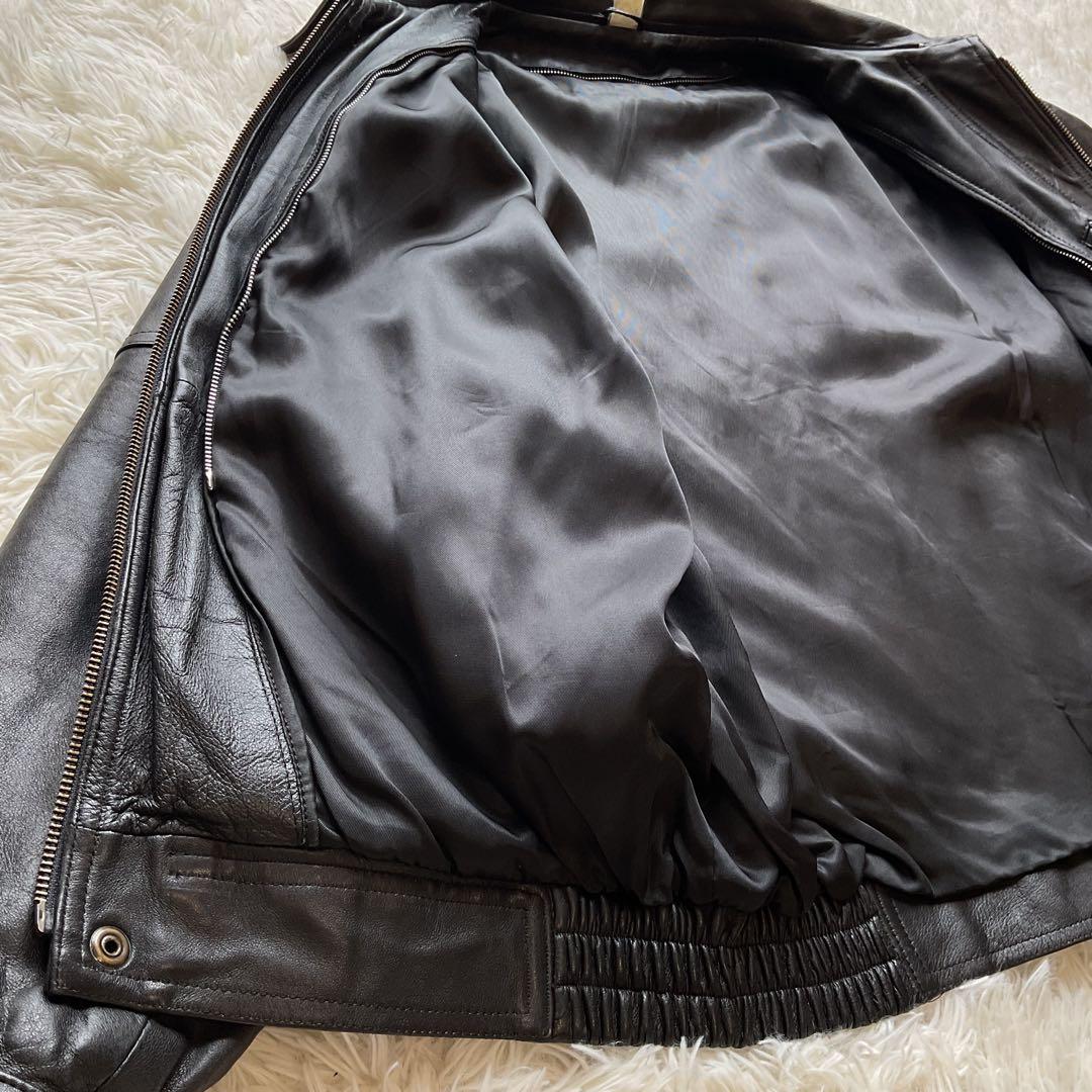 美品✨90's レザージャケット　本革　ボンバー　ブラック　襟付 大きい　XL