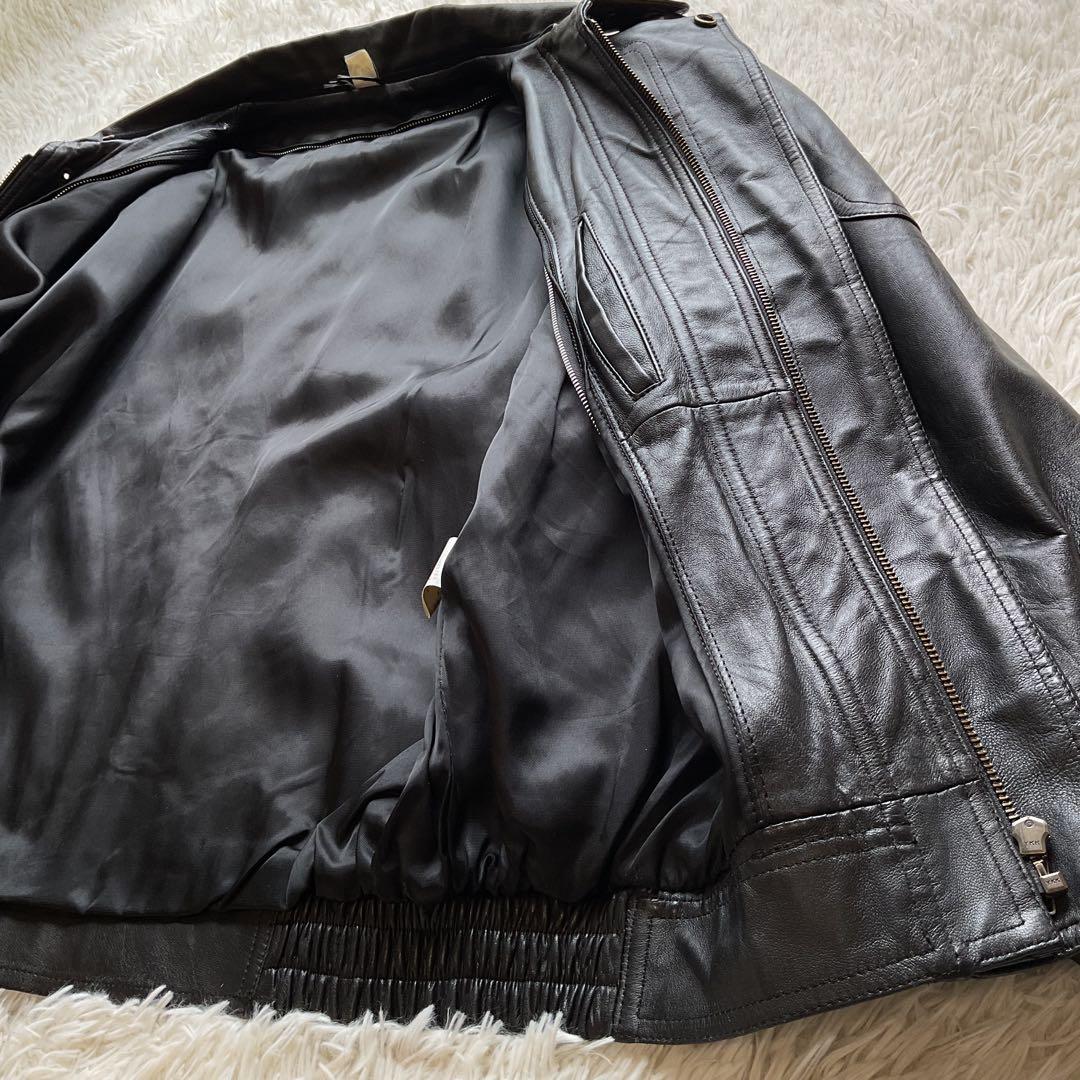 美品✨90's レザージャケット　本革　ボンバー　ブラック　襟付 大きい　XL