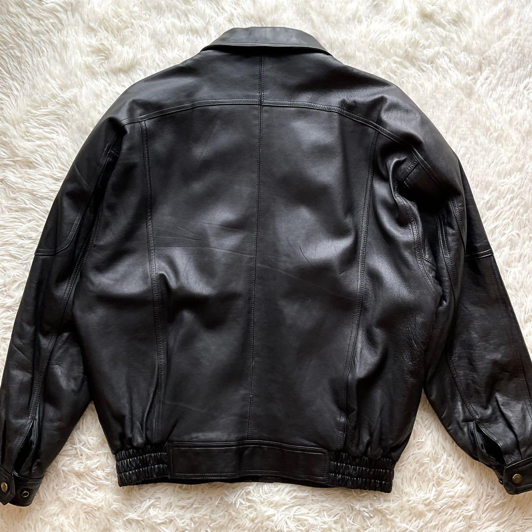 美品✨90's レザージャケット　本革　ボンバー　ブラック　襟付 大きい　XL
