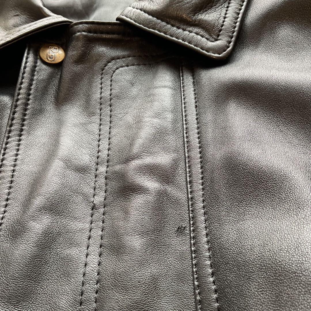 美品✨90's レザージャケット　本革　ボンバー　ブラック　襟付 大きい　XL