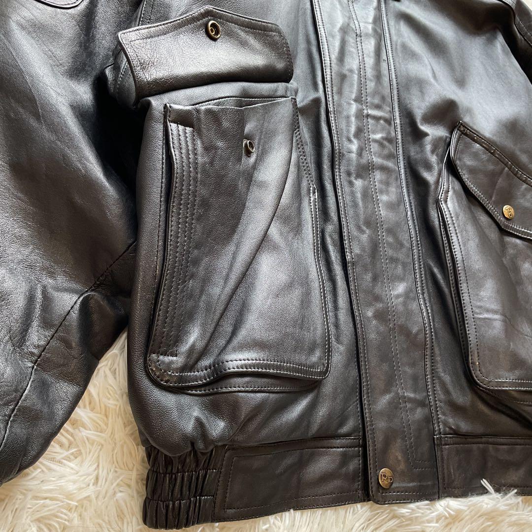 美品✨90's レザージャケット　本革　ボンバー　ブラック　襟付 大きい　XL