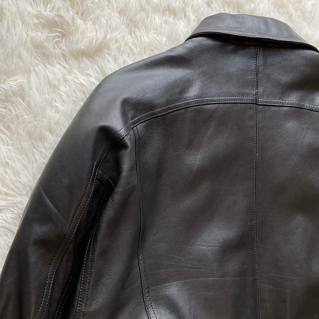 美品✨90's レザージャケット　本革　ボンバー　ブラック　襟付 大きい　XL