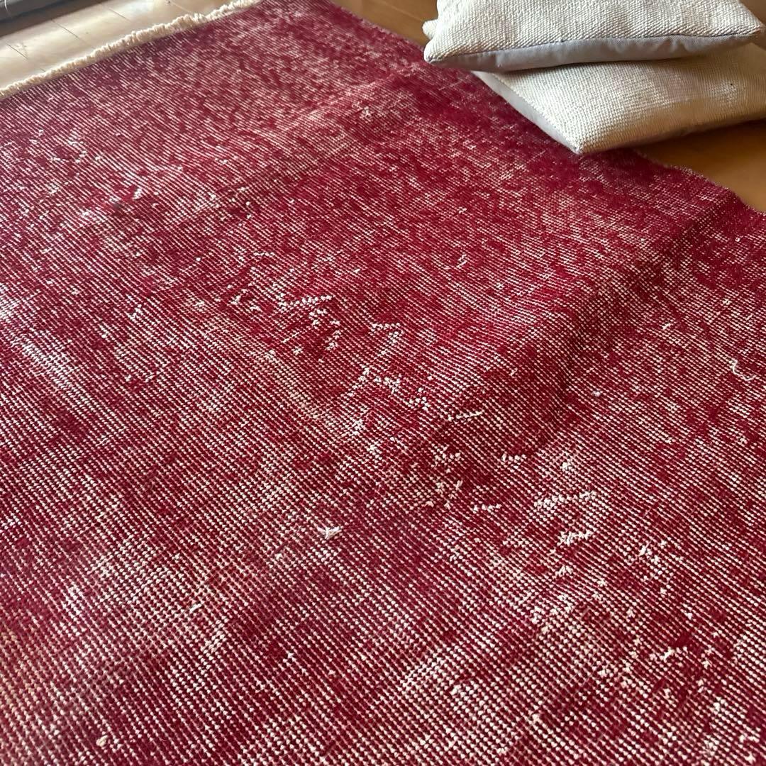 89×189こっくりと深みある赤　レッドワンカラーラグ　トルコヴィンテージラグ